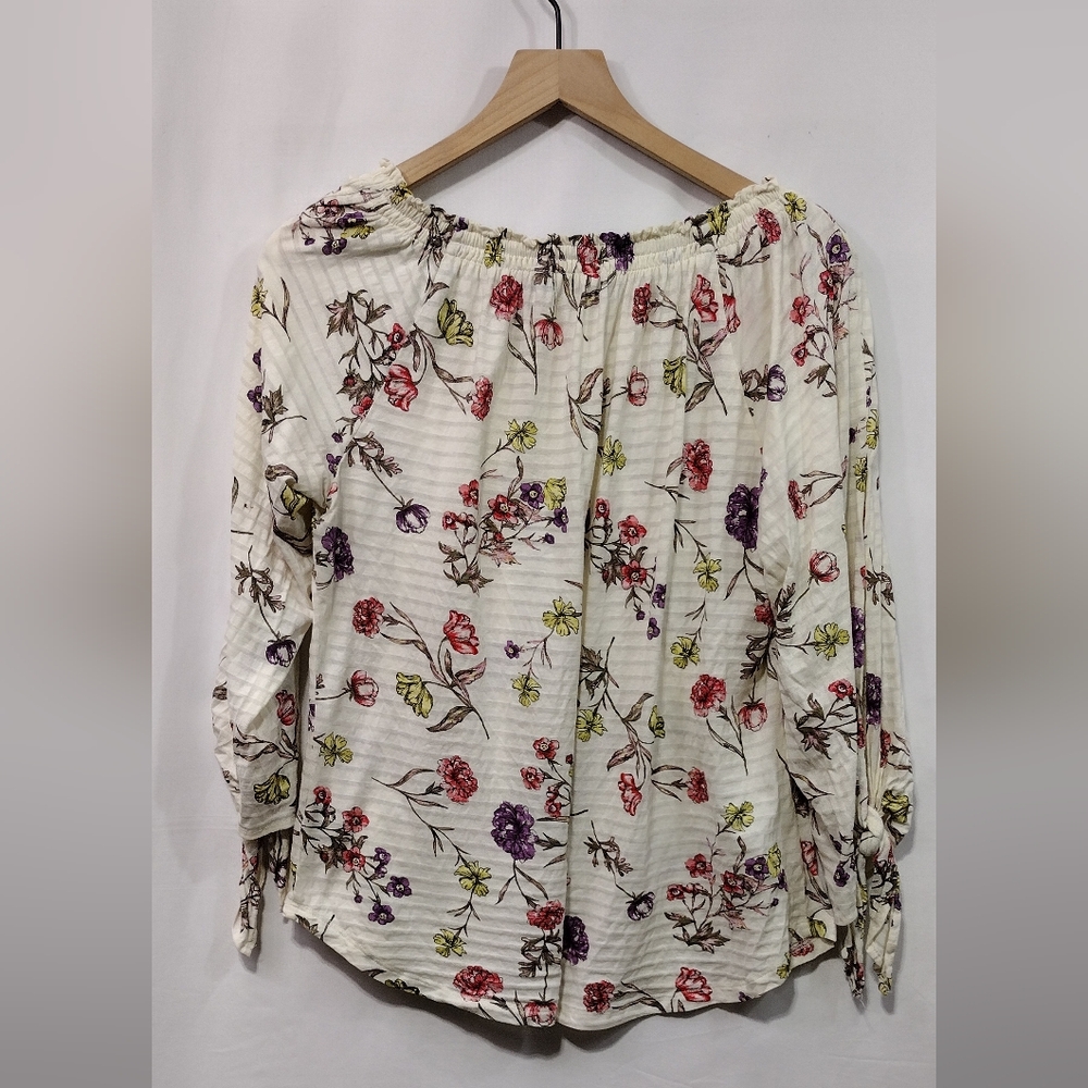 Lauren Ralph Lauren Floral Babydoll Top Women's L Cream Red Cottagecore Peasant - Picture 5 of 8